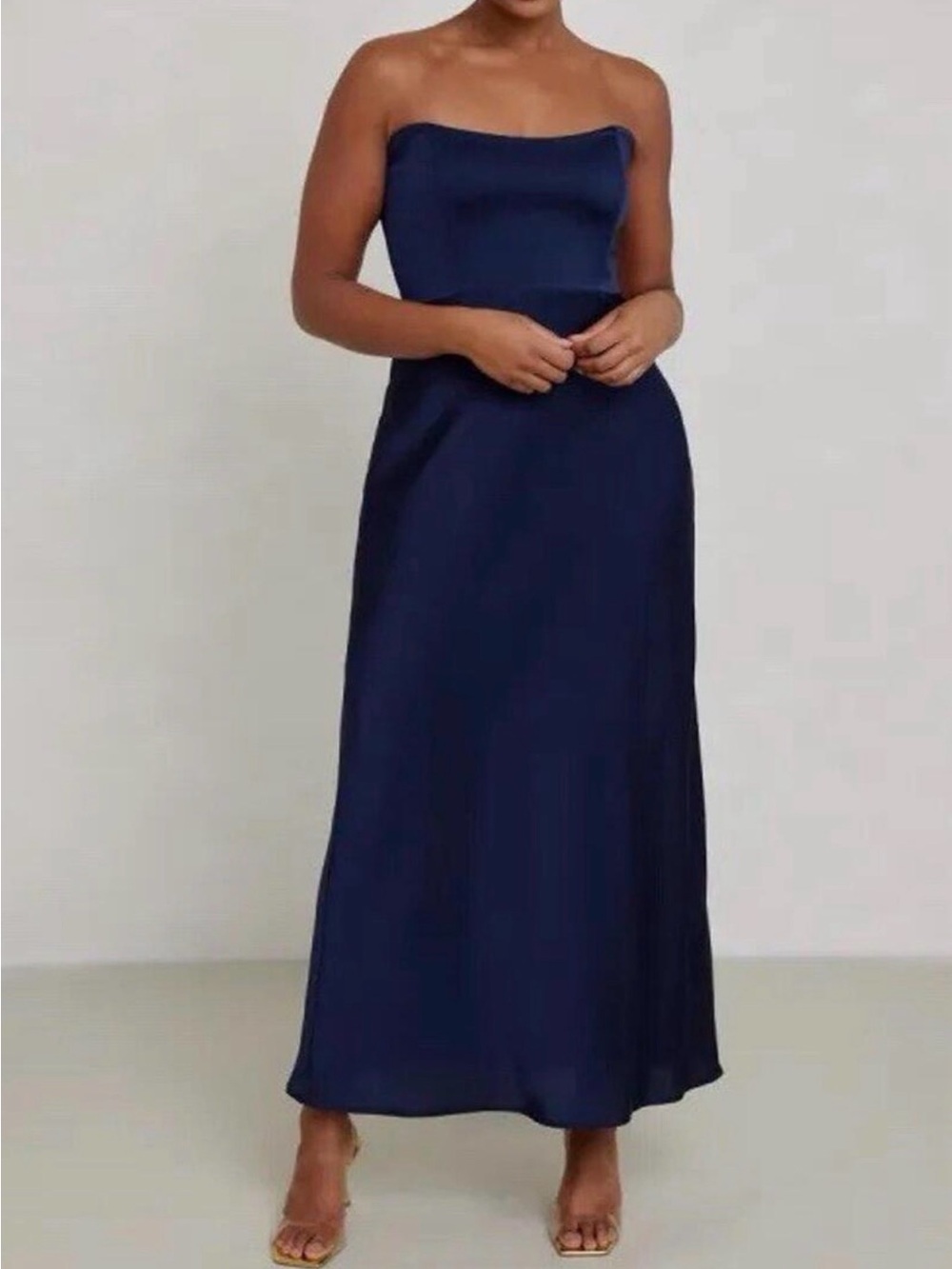 Park & Fifth Brodie Dress Strapless Navy Bubble Satin Evening Gown Sz L